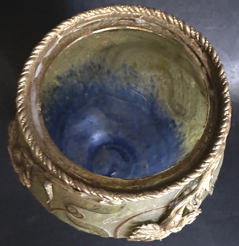 Daum Vase Attributed To The Art Nouveau Period, Made Of Etched Glass And Brass-photo-4