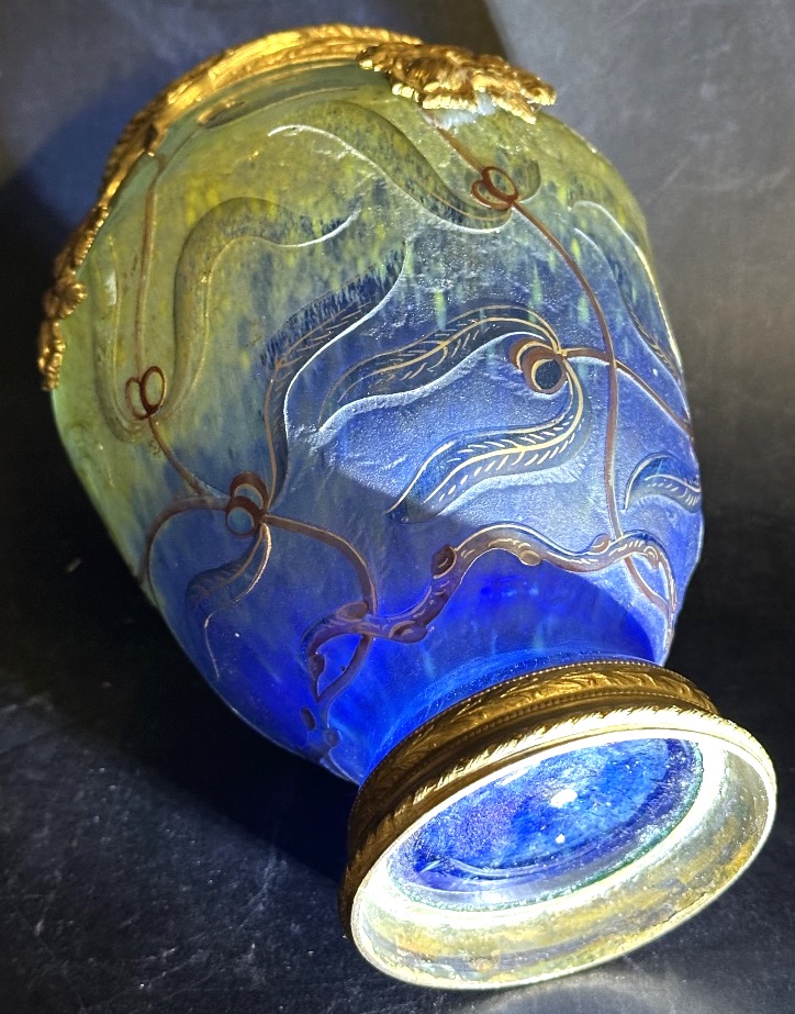 Daum Vase Attributed To The Art Nouveau Period, Made Of Etched Glass And Brass-photo-1