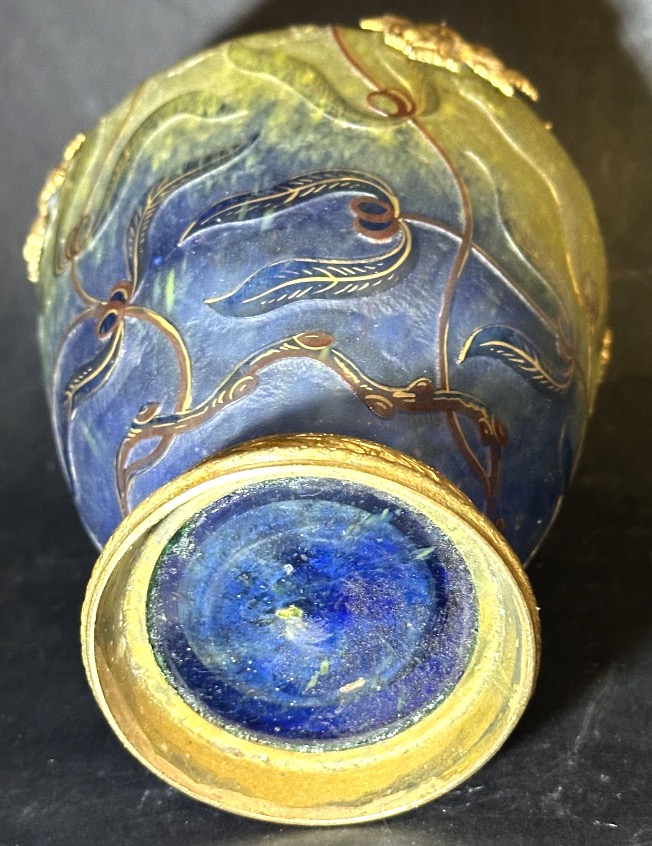 Daum Vase Attributed To The Art Nouveau Period, Made Of Etched Glass And Brass-photo-3