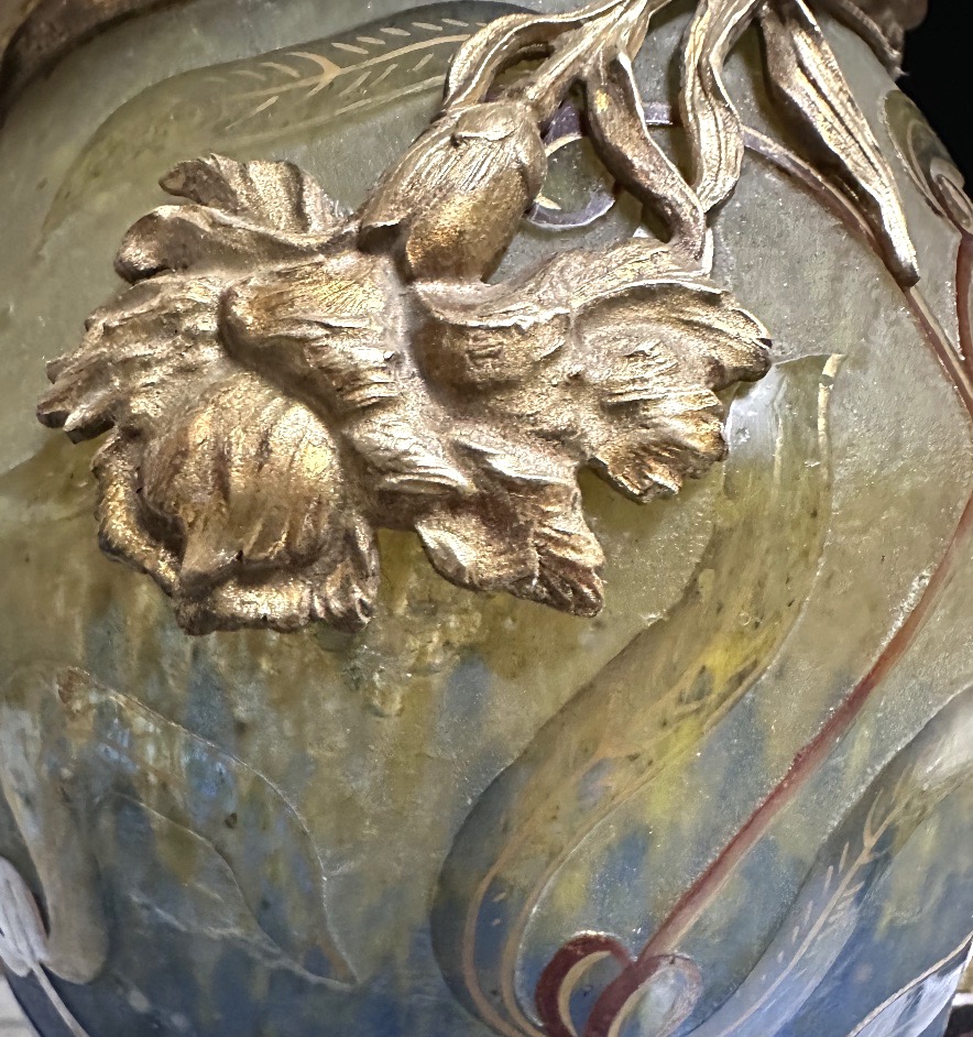 Daum Vase Attributed To The Art Nouveau Period, Made Of Etched Glass And Brass-photo-5