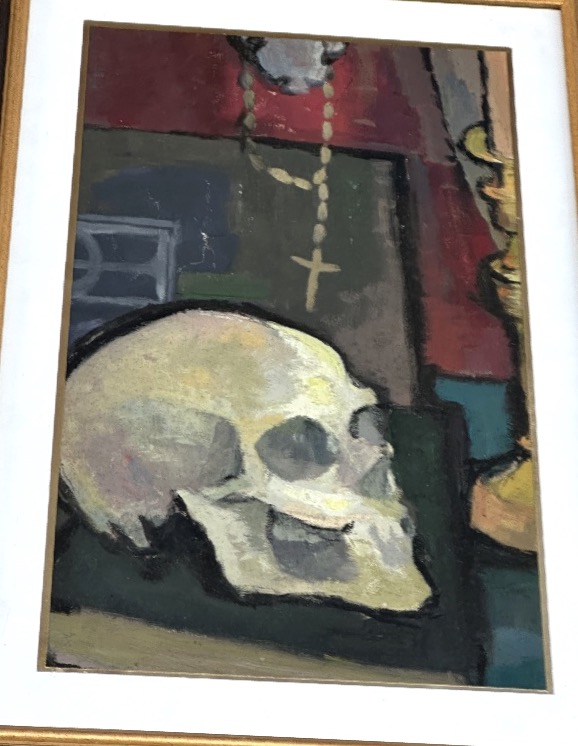Vanité huile sur toile encadrée Memento Mori crâne 1940-photo-4
