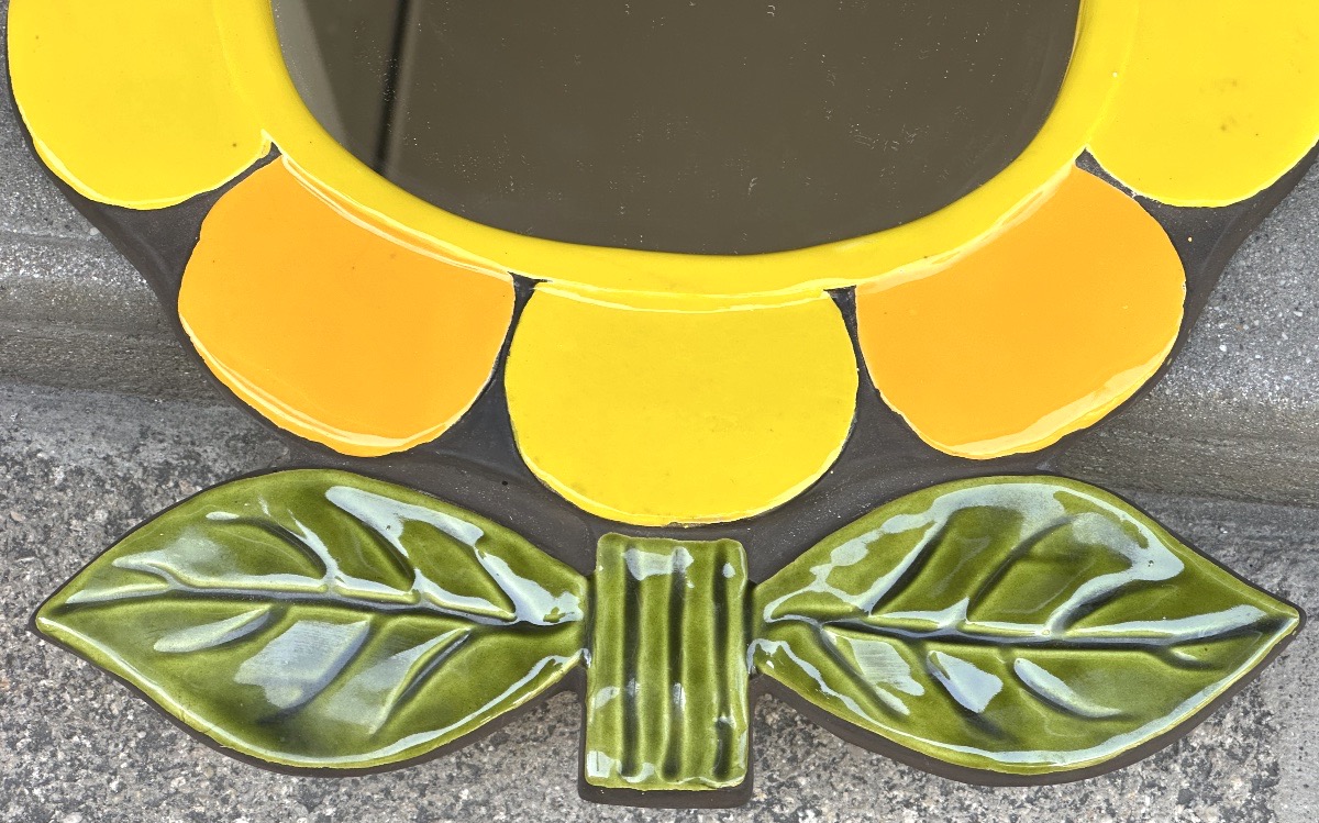 Mithé ESPELT 1923-2020 Miroir Anemone #1 Fleur en céramique émaillée modèle référencé 1965-photo-1