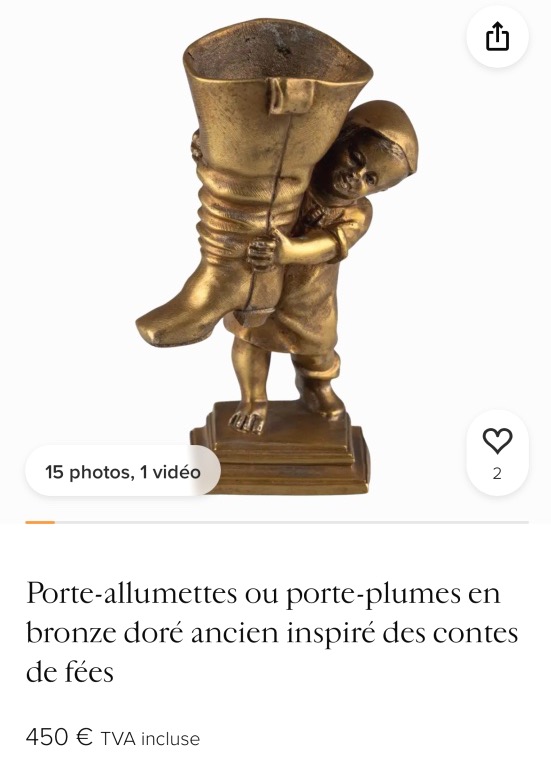 Ancien pyrogène porte allumettes XIXe en bronze Petit Poucet et botte de sept lieues-photo-3