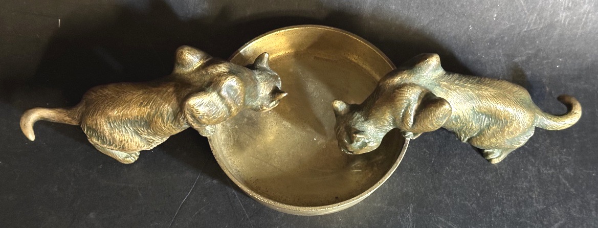Louis Riché 1877–1949 Very Rare Bronze Sculpture *cats Drinking*, Cast By Patrouilleau, Signed “cat Sculpture” -photo-3