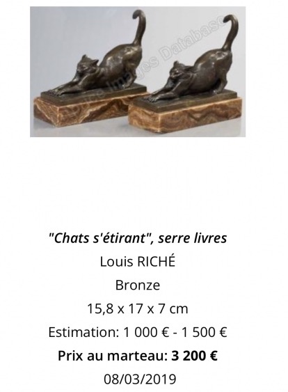 Louis Riché 1877–1949 Very Rare Bronze Sculpture *cats Drinking*, Cast By Patrouilleau, Signed “cat Sculpture” -photo-5