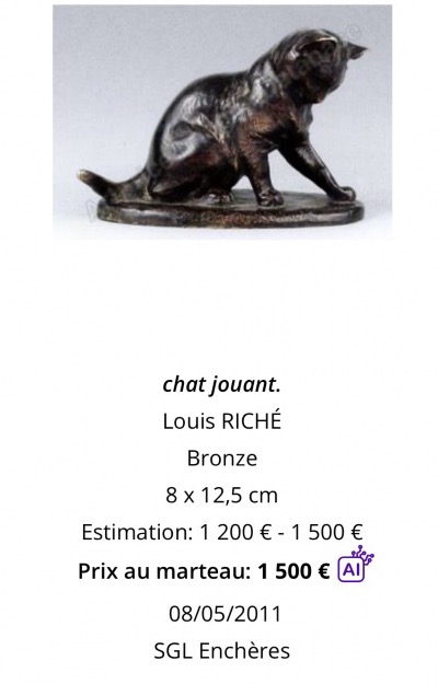Louis Riché 1877–1949 Very Rare Bronze Sculpture *cats Drinking*, Cast By Patrouilleau, Signed “cat Sculpture” -photo-6