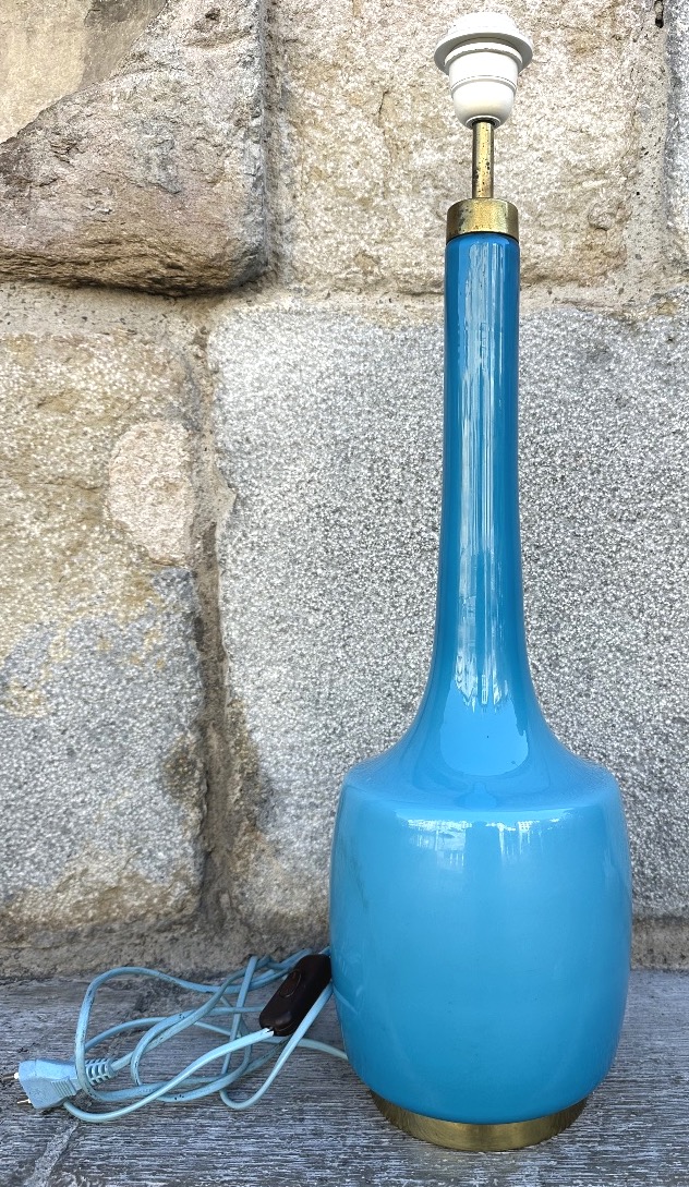 Holm Sorensen Large 1960s Lamp In Turquoise-blue Opal Glass For Kastrup Glaswærk, Denmark-photo-2