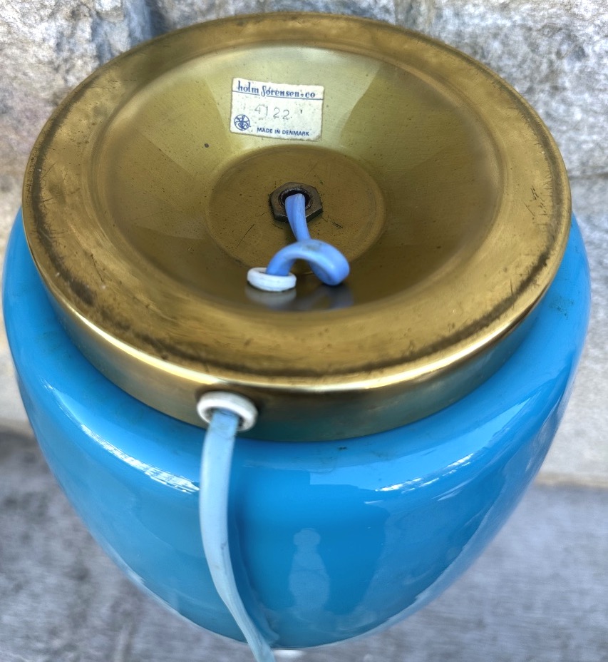 Holm Sorensen Large 1960s Lamp In Turquoise-blue Opal Glass For Kastrup Glaswærk, Denmark-photo-4