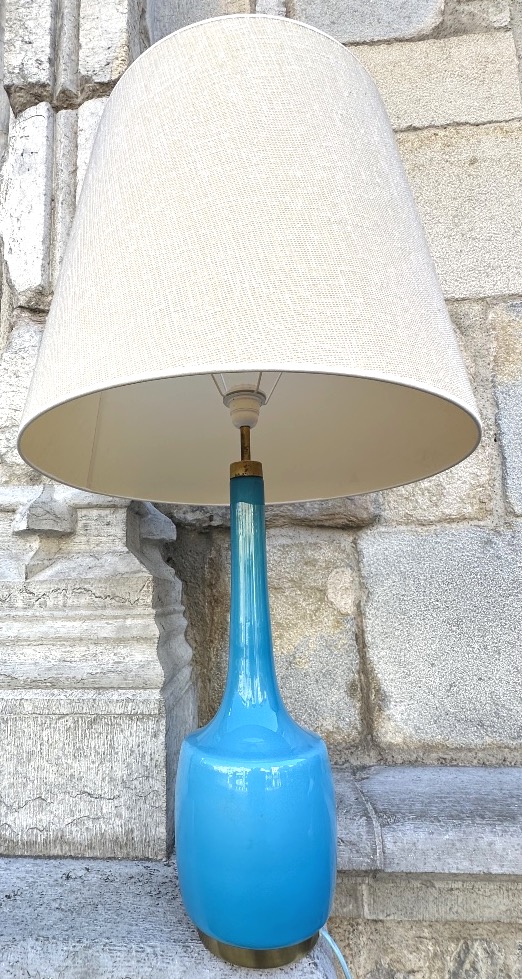 Holm Sorensen Large 1960s Lamp In Turquoise-blue Opal Glass For Kastrup Glaswærk, Denmark-photo-1