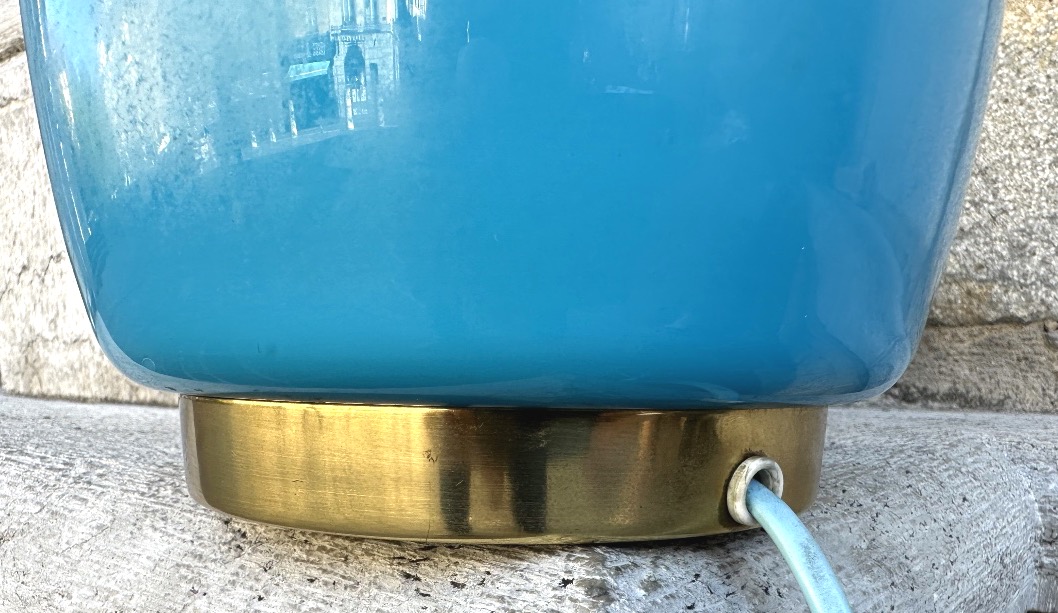 Holm Sorensen Large 1960s Lamp In Turquoise-blue Opal Glass For Kastrup Glaswærk, Denmark-photo-5