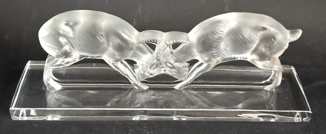 Lalique Glass Sculpture Two Goats Created By René Lalique In 1936. In Very Good Condition.-photo-2