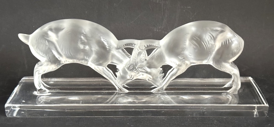 Lalique Glass Sculpture Two Goats Created By René Lalique In 1936. In Very Good Condition.