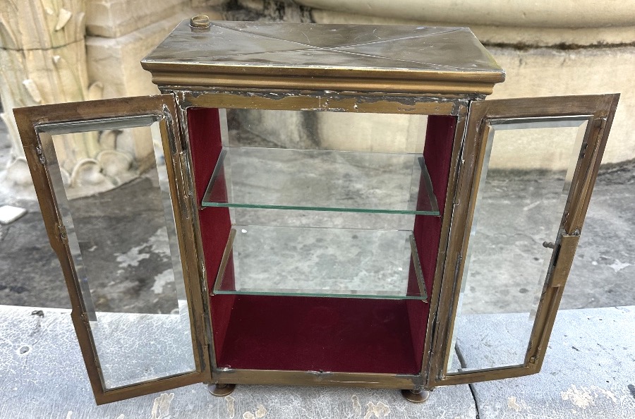RARE petite vitrine 1900 en laiton et verres biseautés Vitrine de présentation de magasin-photo-1