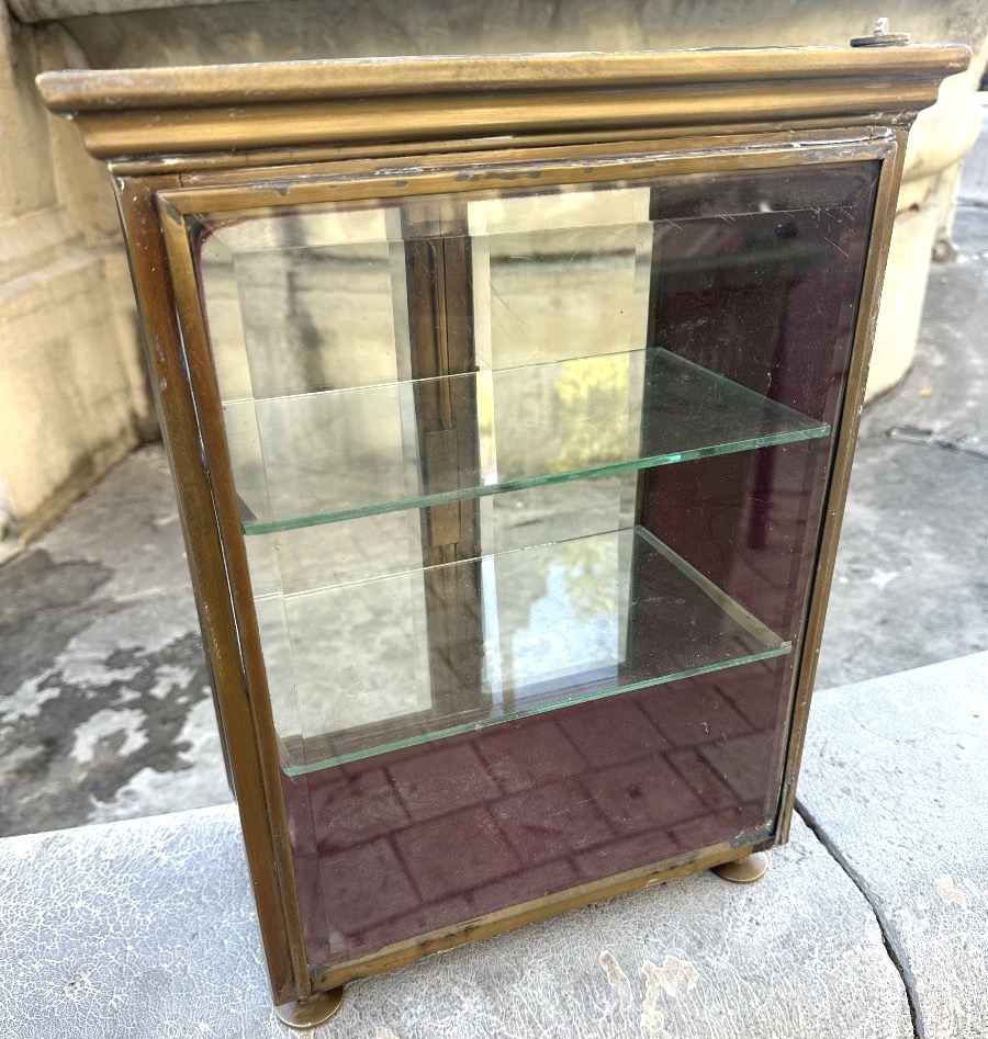 RARE petite vitrine 1900 en laiton et verres biseautés Vitrine de présentation de magasin-photo-4