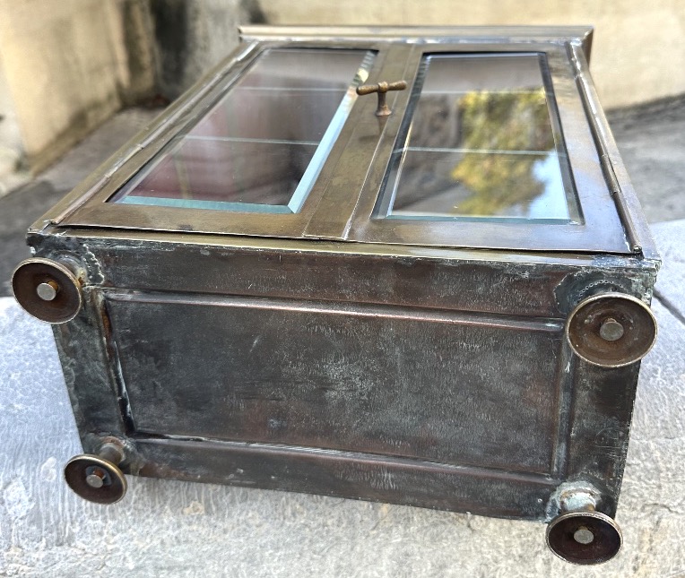 RARE petite vitrine 1900 en laiton et verres biseautés Vitrine de présentation de magasin-photo-5