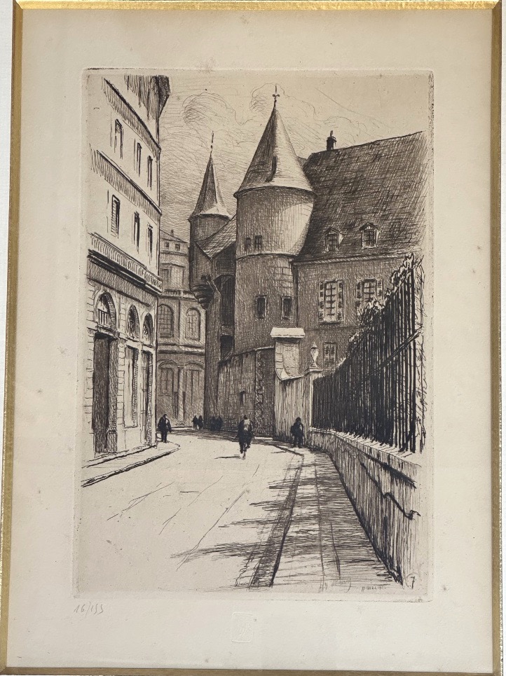 Joannes DREVET 1854-1940 rue Hector Berlioz Grenoble eau-forte encadrée Alpes Dauphiné-photo-2