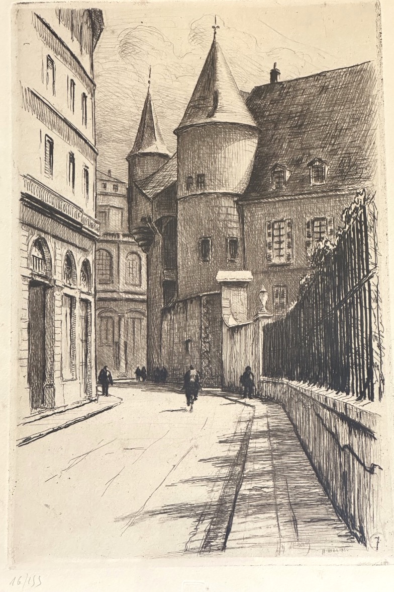 Joannes DREVET 1854-1940 rue Hector Berlioz Grenoble eau-forte encadrée Alpes Dauphiné-photo-3