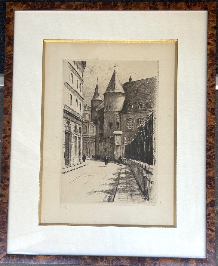 Joannes DREVET 1854-1940 rue Hector Berlioz Grenoble eau-forte encadrée Alpes Dauphiné