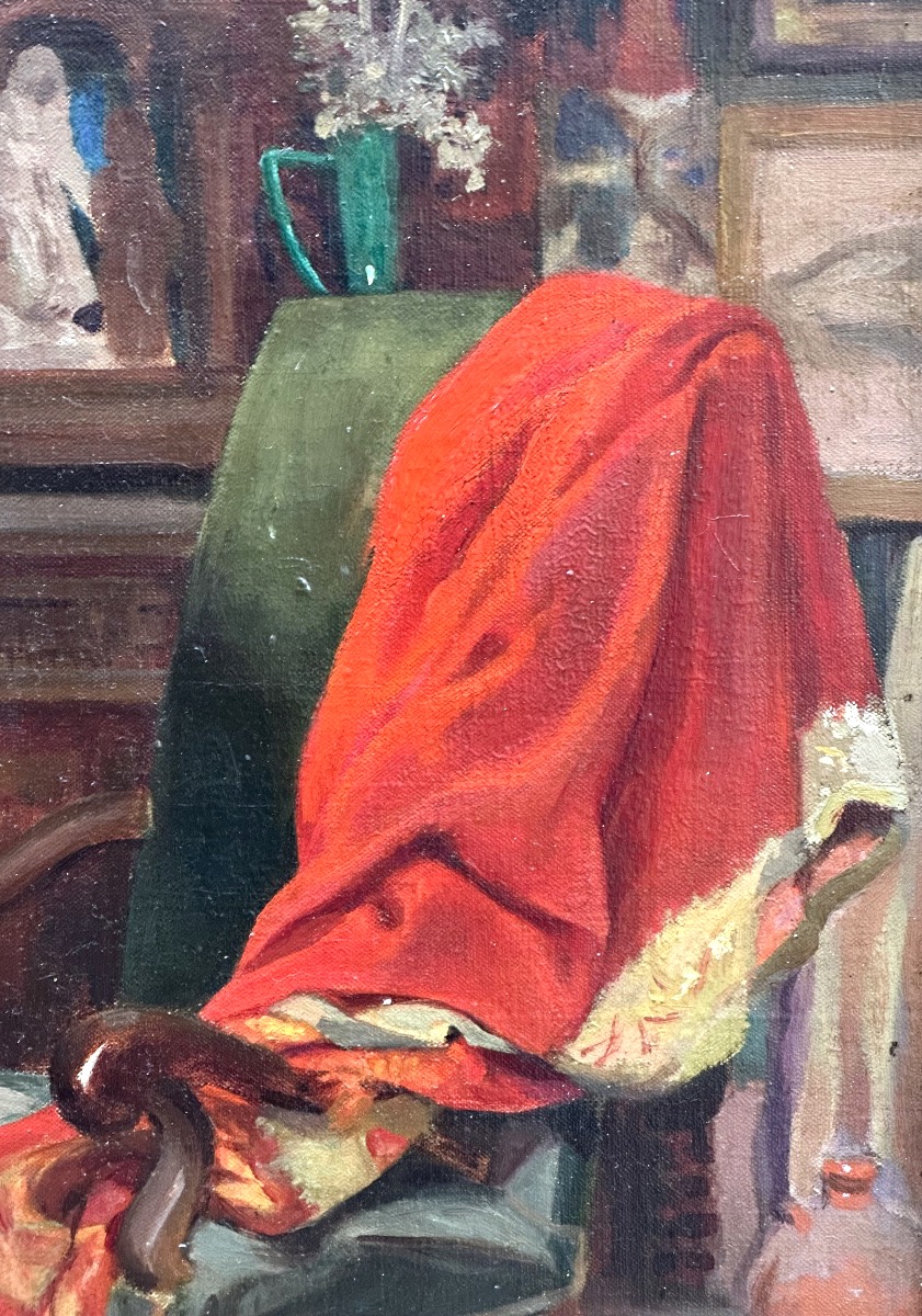 Atelier d’artiste Grande huile H. GARCIA 1913 signé collectionneur en très bon état-photo-3