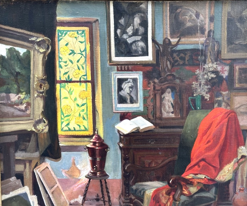 Atelier d’artiste Grande huile H. GARCIA 1913 signé collectionneur en très bon état-photo-3