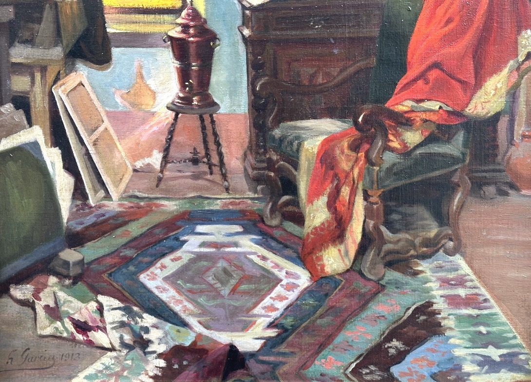 Atelier d’artiste Grande huile H. GARCIA 1913 signé collectionneur en très bon état-photo-4
