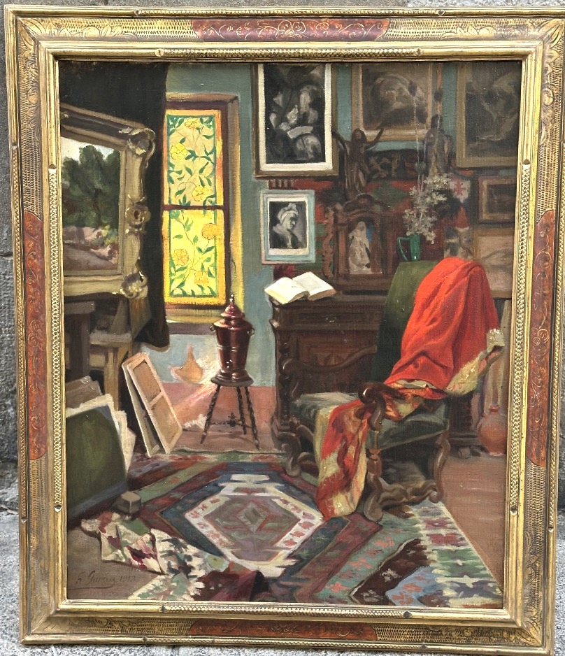 Atelier d’artiste Grande huile H. GARCIA 1913 signé collectionneur en très bon état