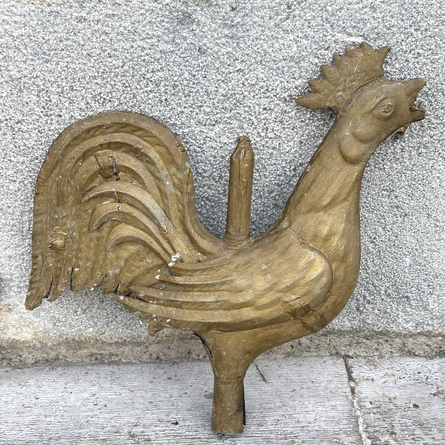 Ancien coq de clocher girouette XIXe en zinc doré Art populaire-photo-2