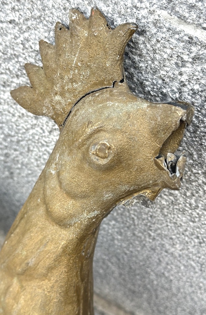 Ancien coq de clocher girouette XIXe en zinc doré Art populaire-photo-4