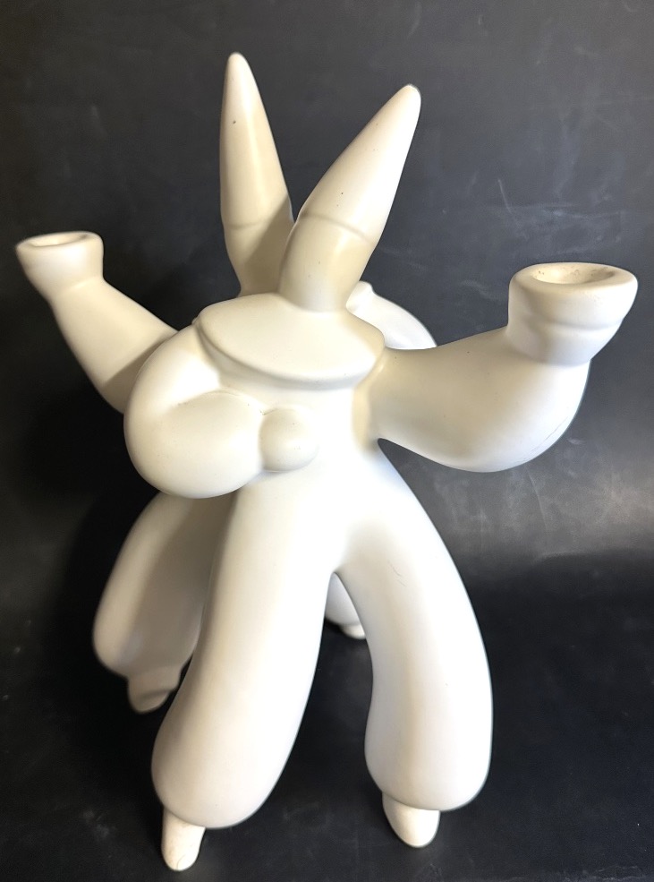 Jean BOGGIO pour Les Héritiers Chandelier double en céramique blanche signé Korrigans