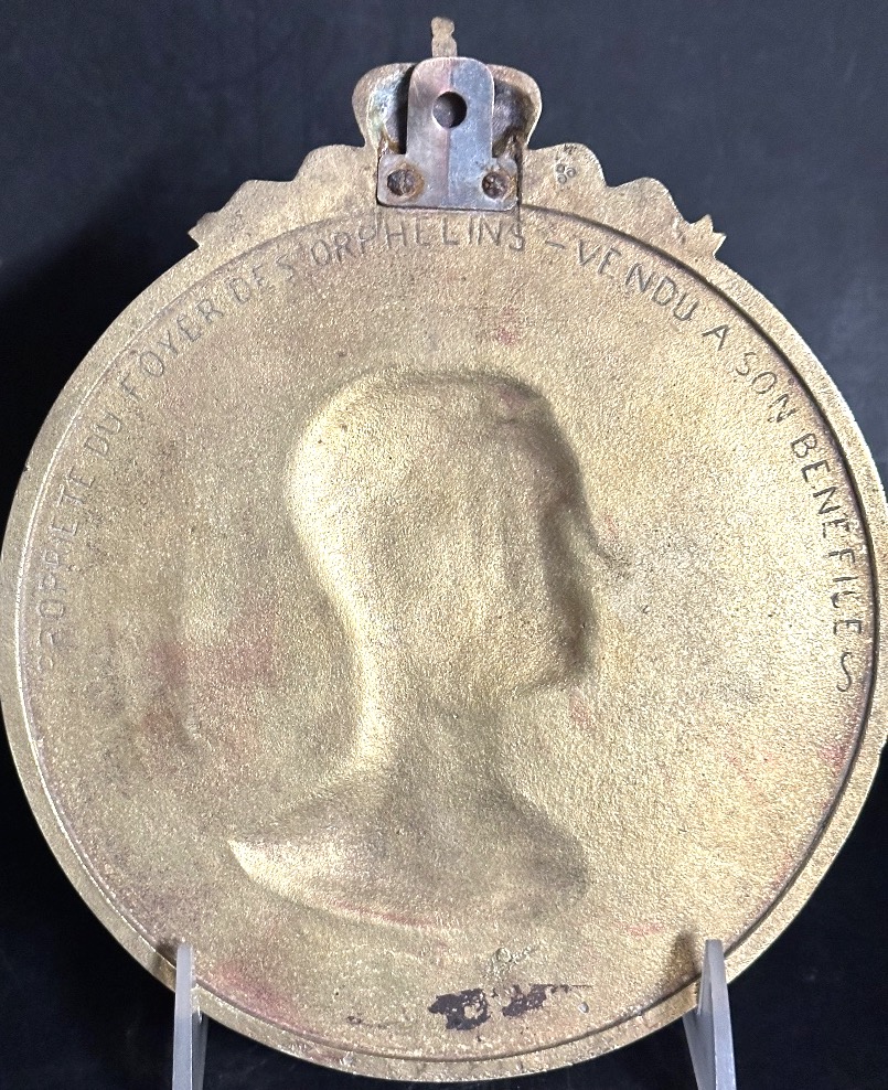 Rare plaque bronze Albert Roi des Belges sculpteur Charles Samuel 1862-1939 couronne Belgique -photo-1