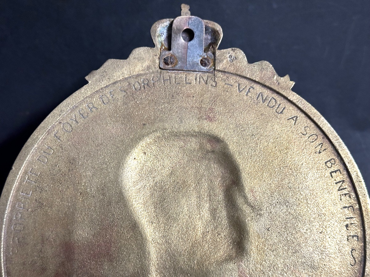 Rare plaque bronze Albert Roi des Belges sculpteur Charles Samuel 1862-1939 couronne Belgique -photo-2