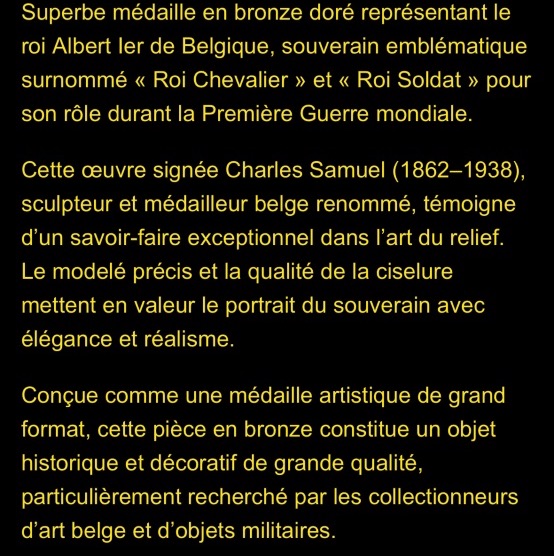 Rare plaque bronze Albert Roi des Belges sculpteur Charles Samuel 1862-1939 couronne Belgique -photo-3