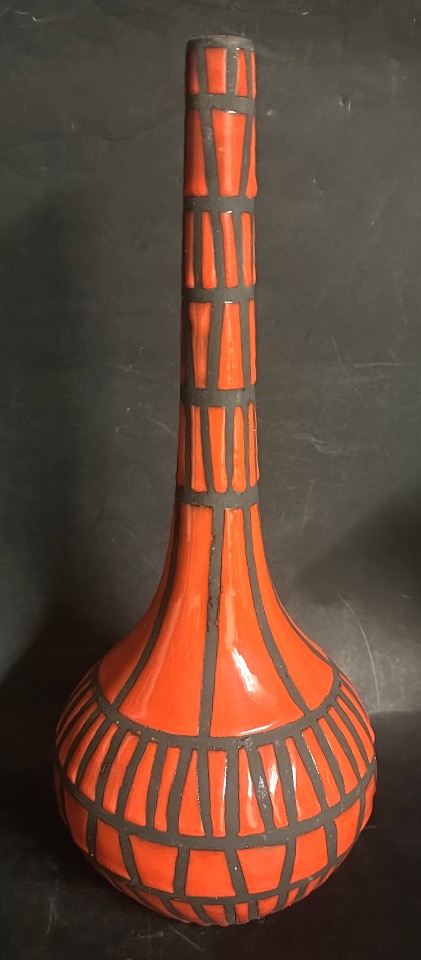 Roger CAPRON 1922-2006 grand vase bouteille 1955 Vallauris signé rouge -photo-2