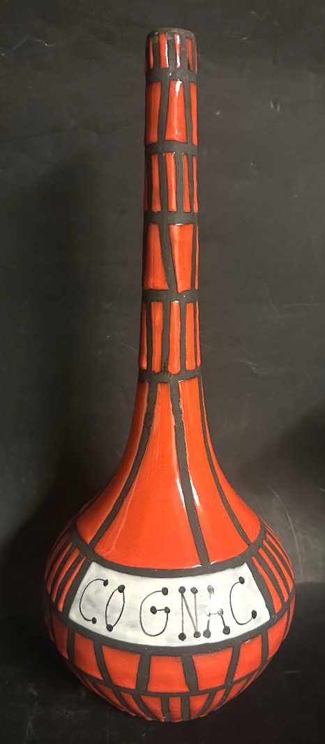 Roger CAPRON 1922-2006 grand vase bouteille 1955 Vallauris signé rouge 