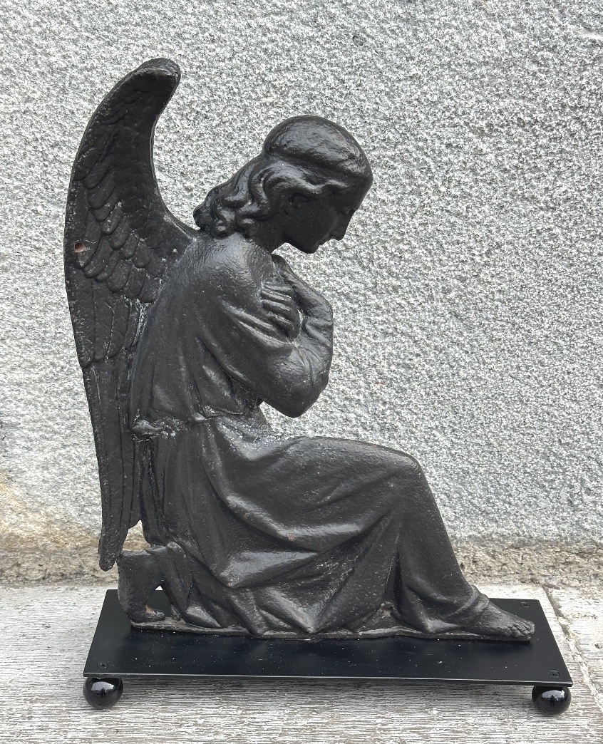 Important ANGE ANNONCIATEUR sculpture 19e en fonte sur base -photo-2
