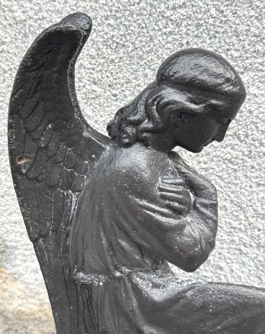 Important ANGE ANNONCIATEUR sculpture 19e en fonte sur base -photo-3