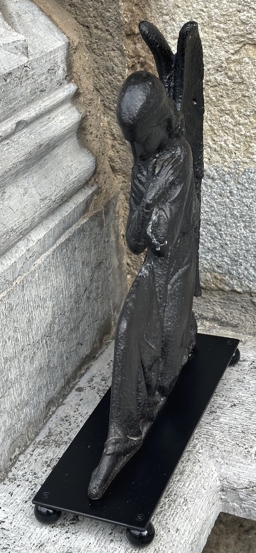 Important ANGE ANNONCIATEUR sculpture 19e en fonte sur base -photo-4