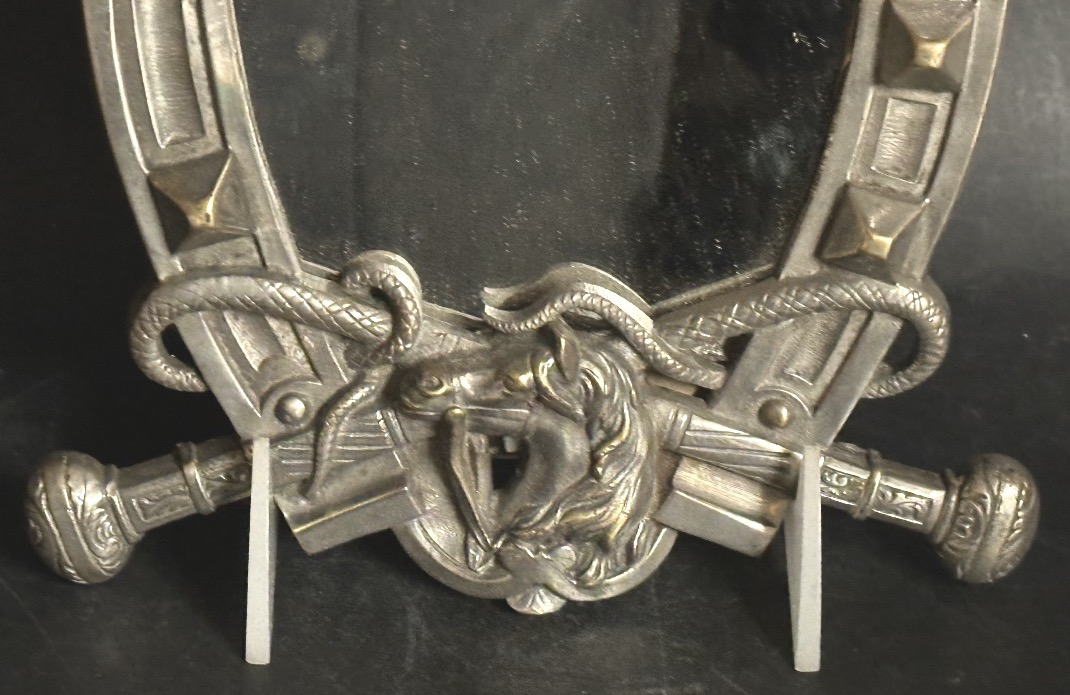 Miroir équestre décor de cheval et cravaches en bronze argenté équitation porte-bonheur chevaux-photo-2