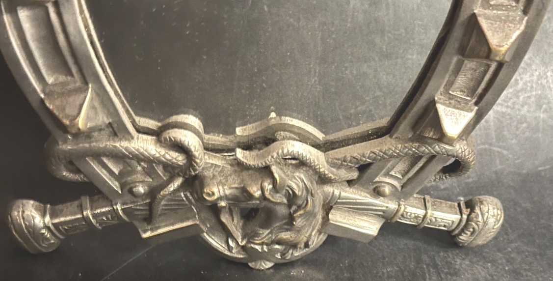 Miroir équestre décor de cheval et cravaches en bronze argenté équitation porte-bonheur chevaux-photo-1