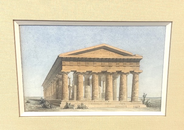 Aquarelle XIXe temple de Neptune Paestum en Italie architecture antique perspective-photo-4