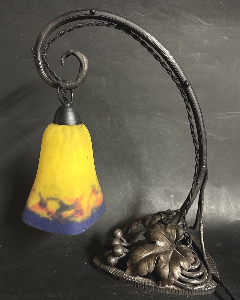 Lampe MULLER Frères vers 1910 en très bon état Art Nouveau.-photo-2