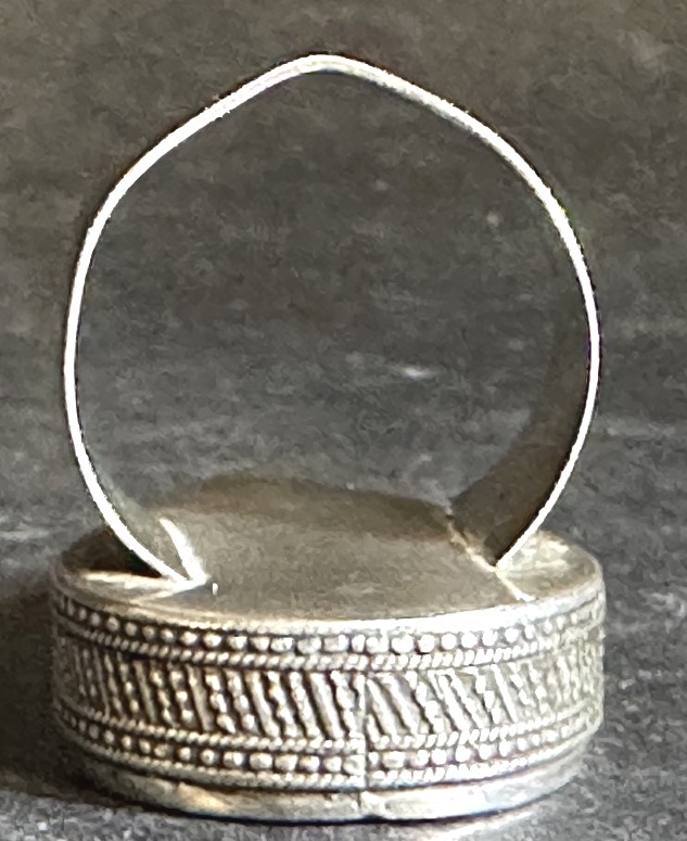 Vintage Ethnic Ring In Filigree Silver And Red Glass, 1930s, Kazakh Teardrop Shape-photo-2