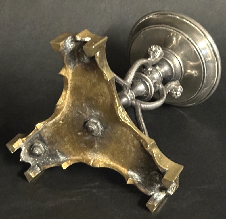 Thomas HENRY XIXe Base support de coupe signé en bronze à 2 patines décor étrusque -photo-2