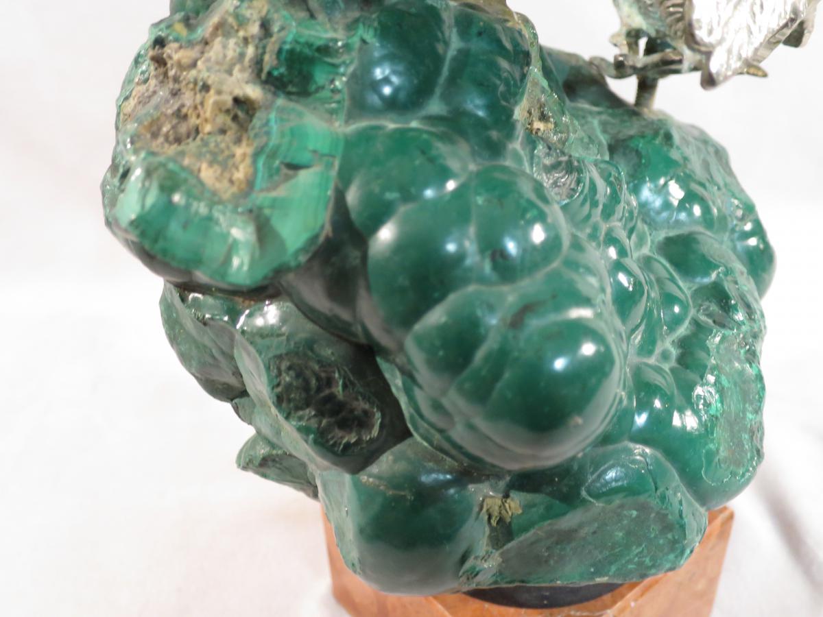 Sculpture Roosters Fight On A Block Of Malachite Brut-photo-6