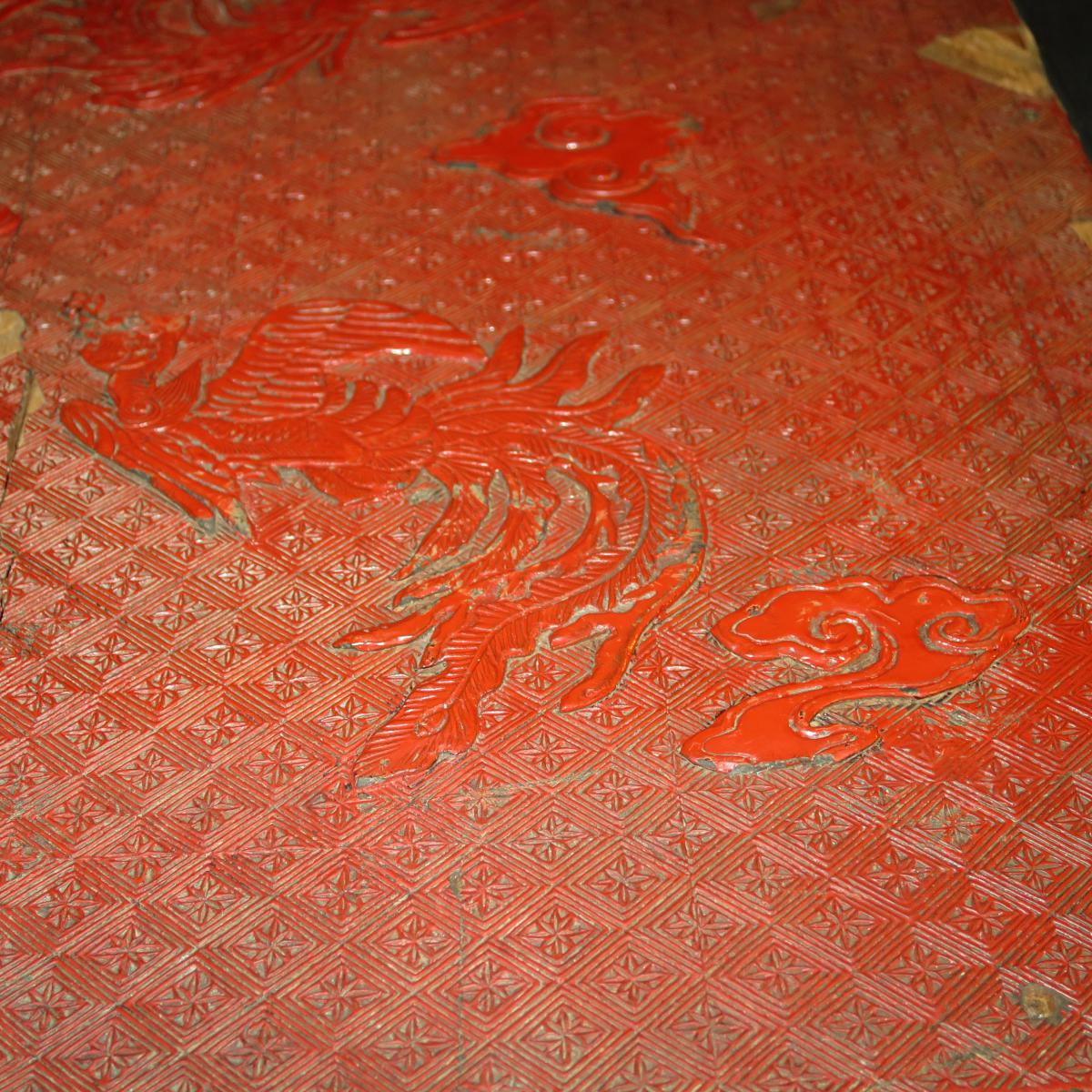 2 PANNEAUX DE PORTE CABINET XIXe en laque rouge decor Chinois Asie -photo-5