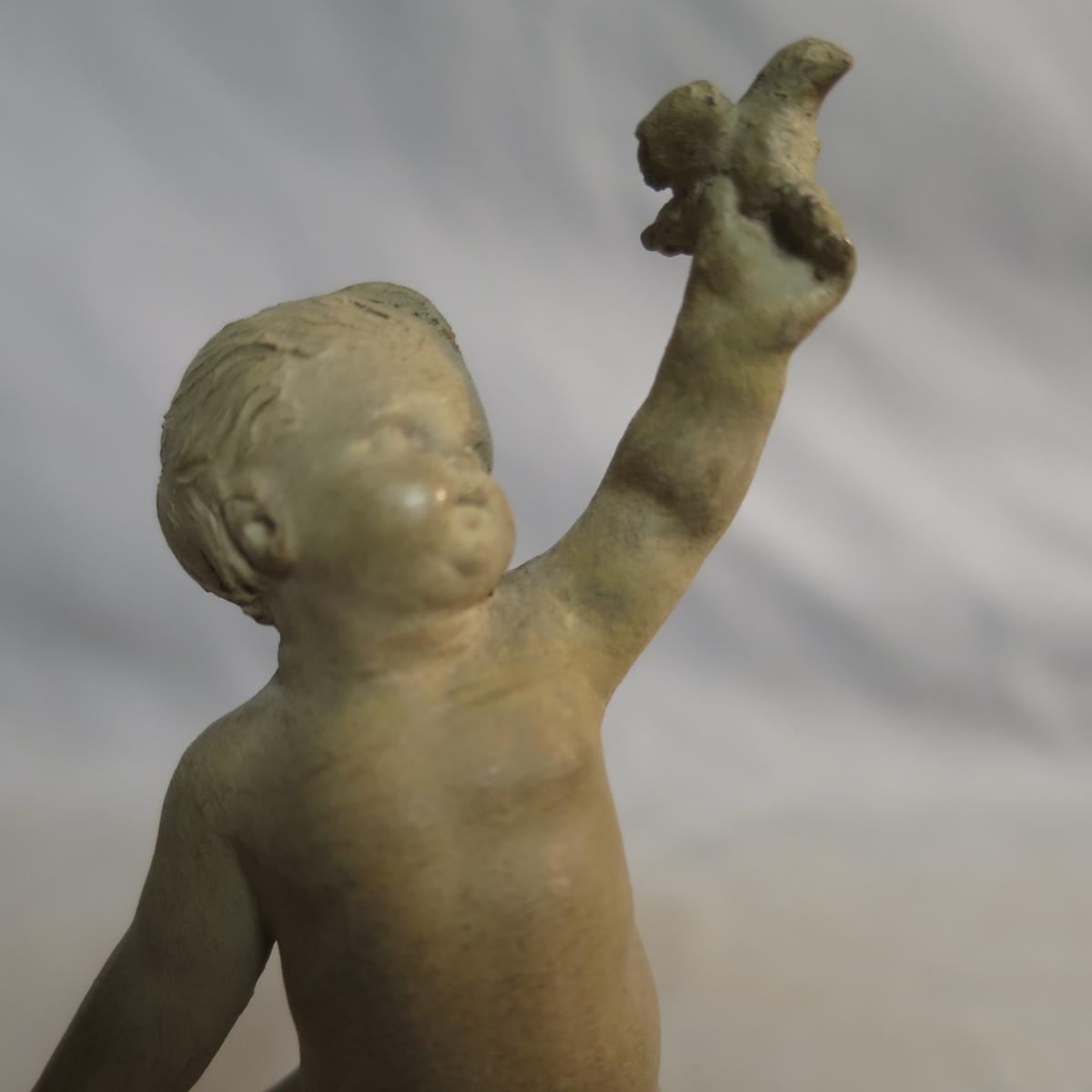 Simon Louis BOIZOT rare sculpture en terre cuite XVIIIe Enfant à l'oiseau putto-photo-5