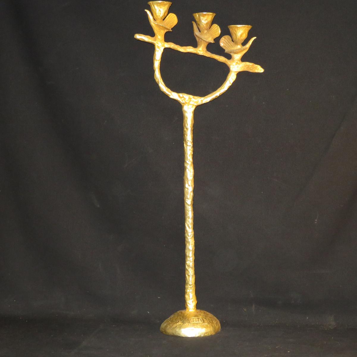 Pierre Casenove Candlestick Triple Birds Gilt Bronze Candelabra Lamps Fondica
