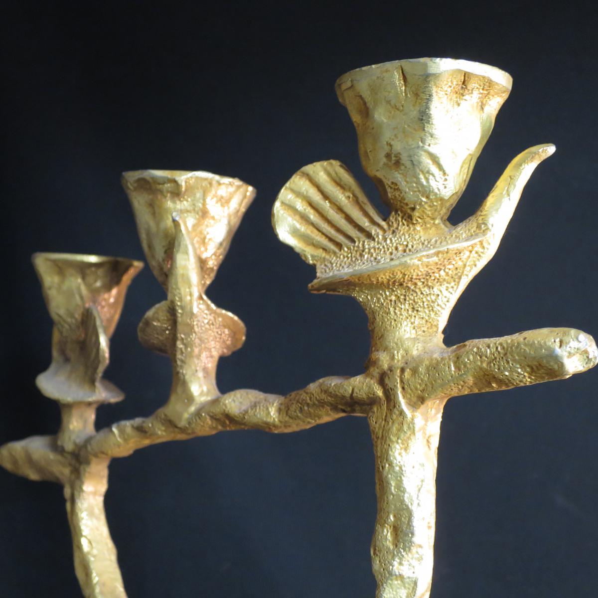 Pierre Casenove Candlestick Triple Birds Gilt Bronze Candelabra Lamps Fondica-photo-8