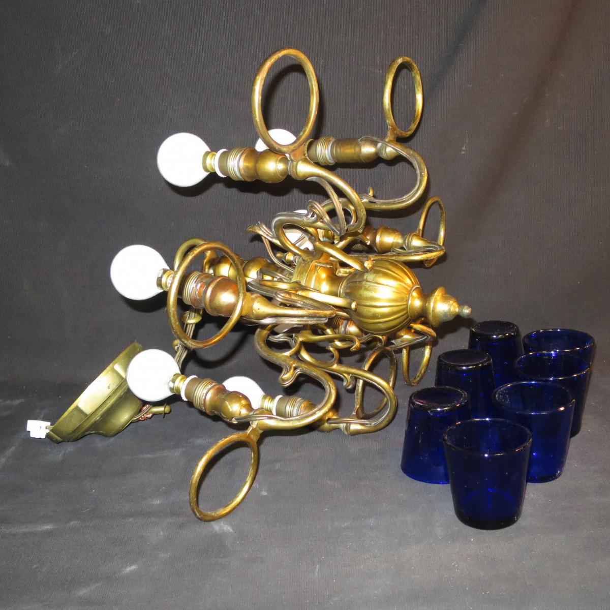 Luster Of Synagogue Nineteenth Gilt Bronze With 7 Branches-photo-4