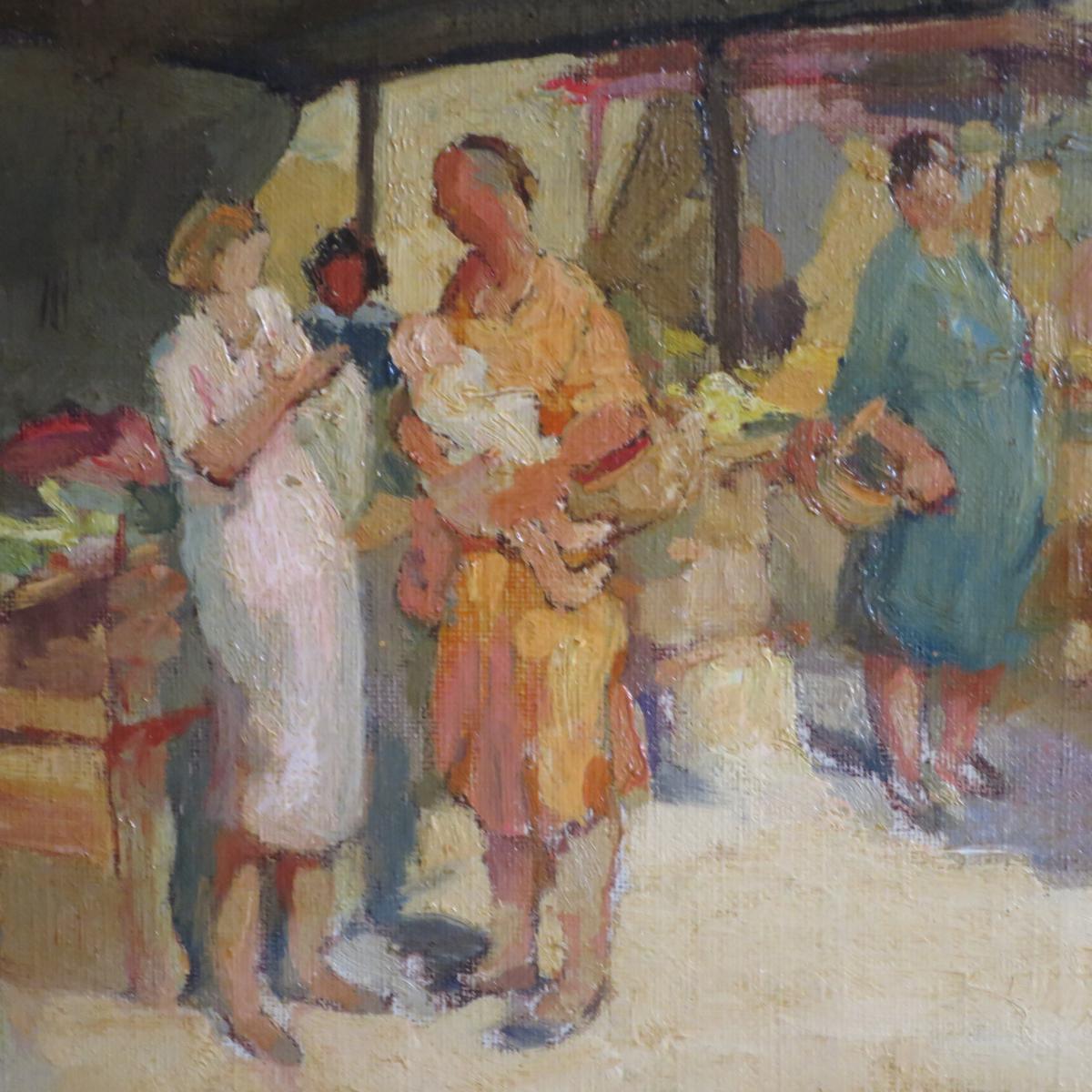 Jacques MADYOL (1871-1950) Le marché aux fleurs en Provence ( Toulon Nice ?) Grande huile sur toile-photo-2